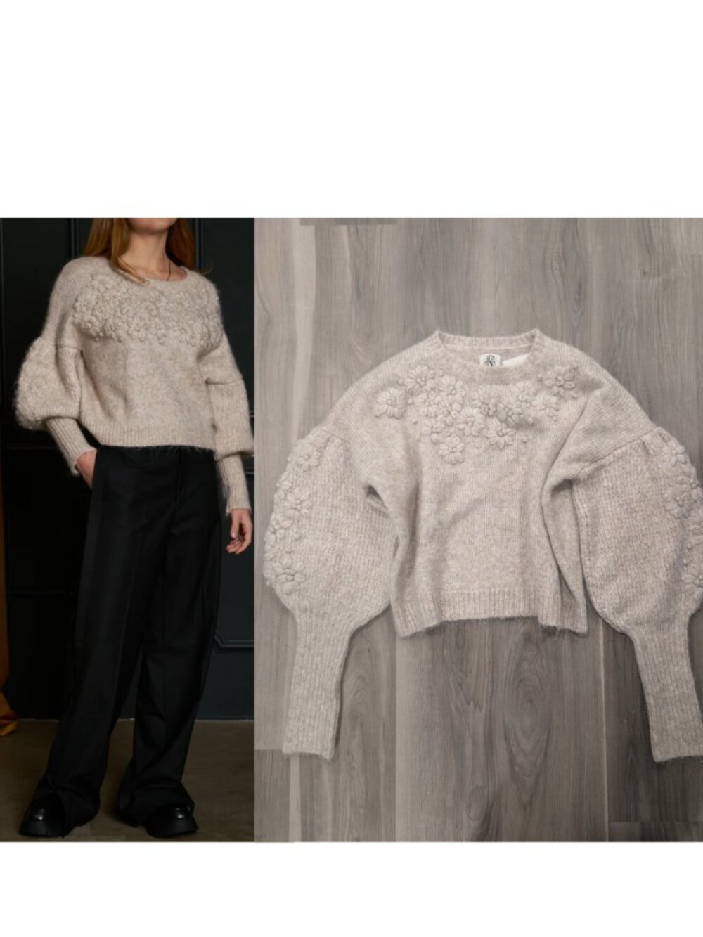 dRA | Cynthia Floral Embroidered Knit Sweater In Oatmeal